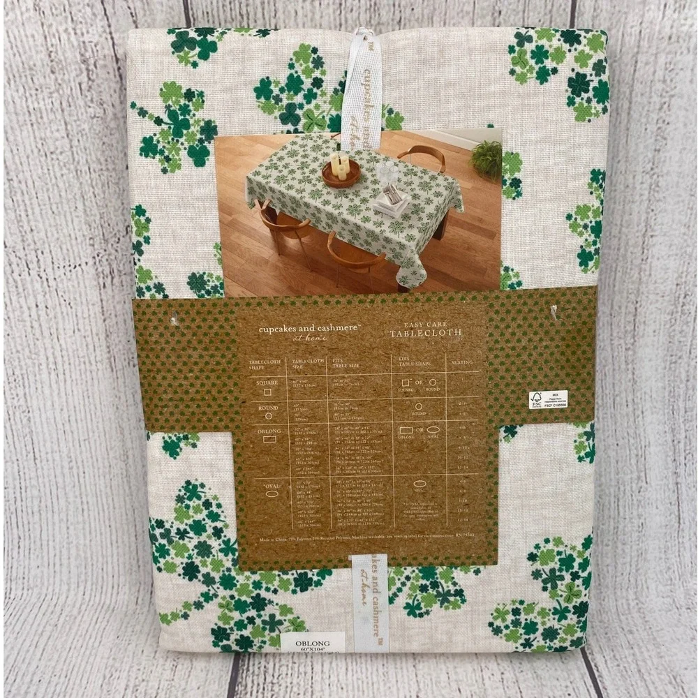 Cupcakes and Cashmere Tablecloth 60x104 Green Shamrock Clover Oblong Festive